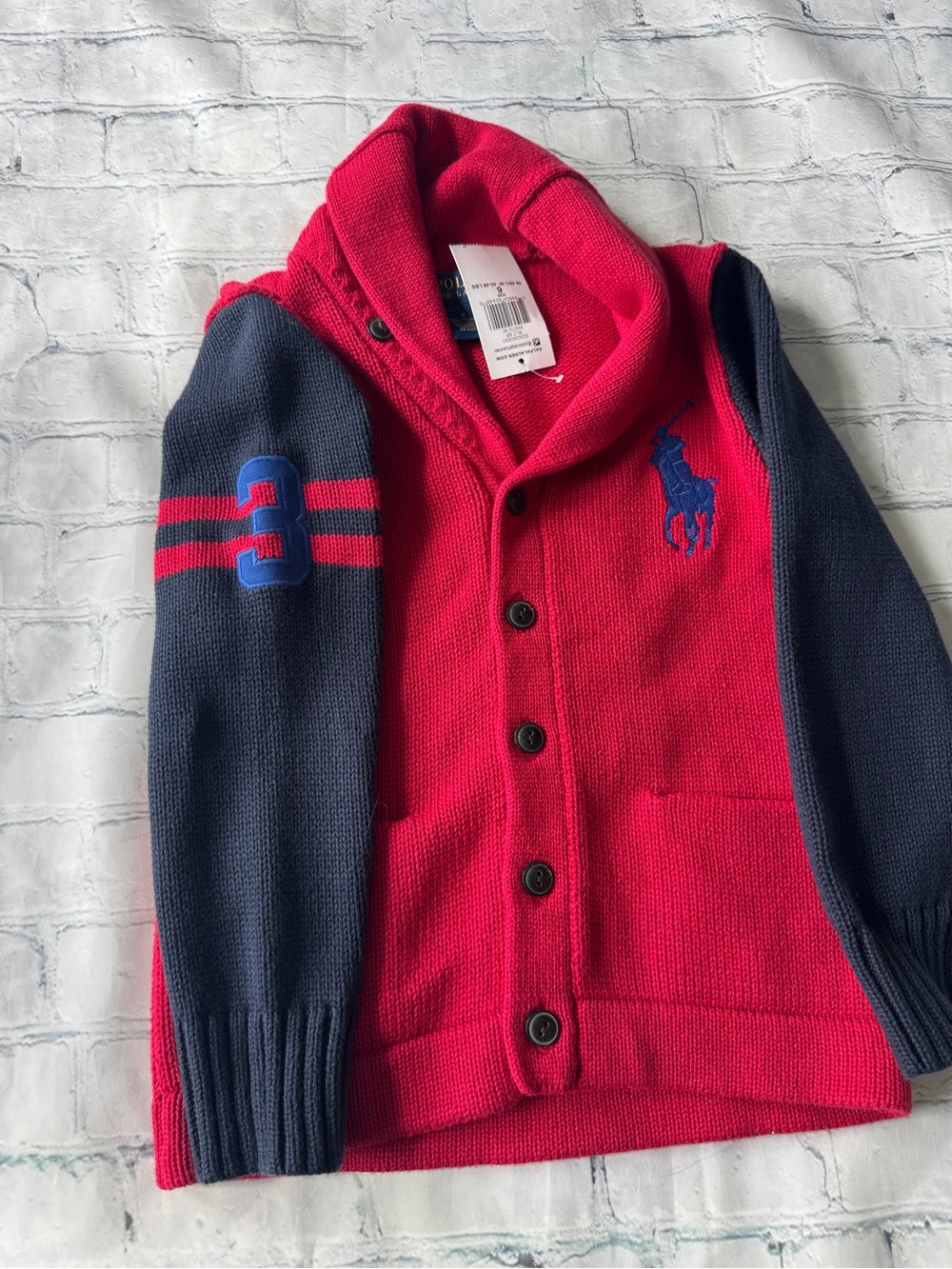 ✅ NWT Polo Ralph Lauren Red & Navy Boys Cardigan with Pony Logo size 6 - Picture 5 of 8
